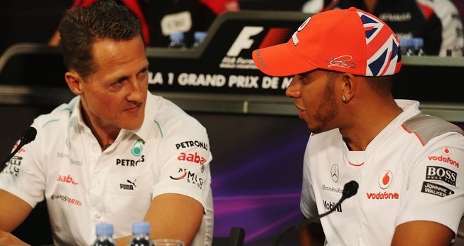 Michael Schumacher and Lewis Hamilton at Monaco in 2012