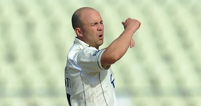 Jonathan Trott had a bowl on his return to action at Edgbaston