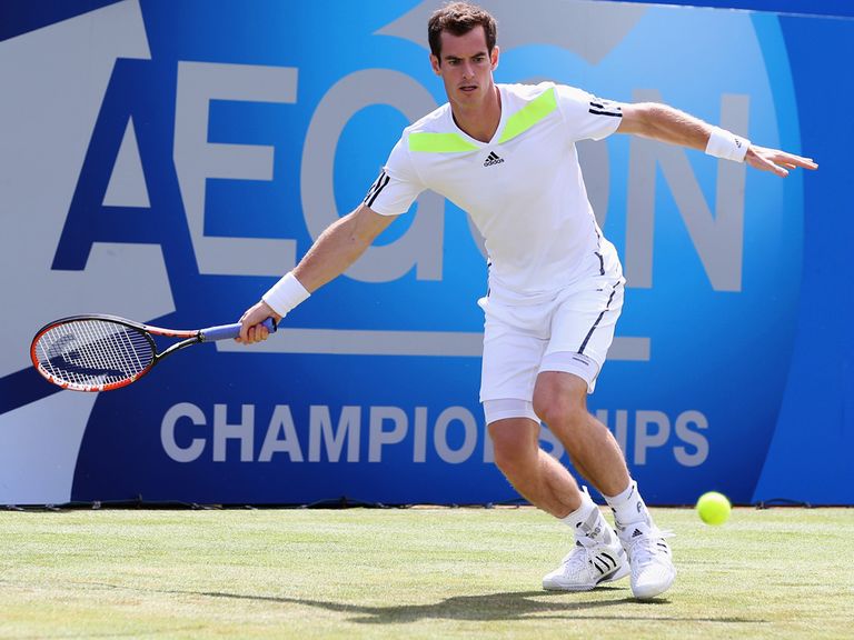Andy Murray in action against Paul-Henri Mathieu.