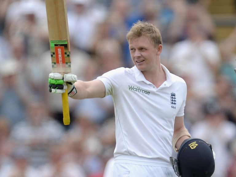 Sam Robson celebrates a maiden Test century