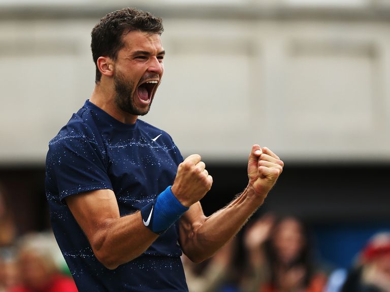 Grigor Dimitrov celebrates his triumph at Queen's