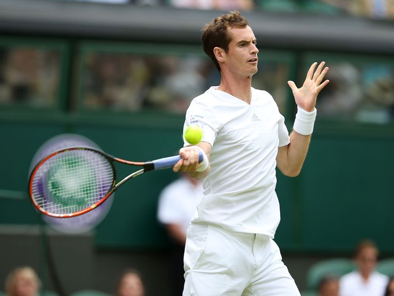 Andy Murray en route to victory over David Goffin at Wimbledon