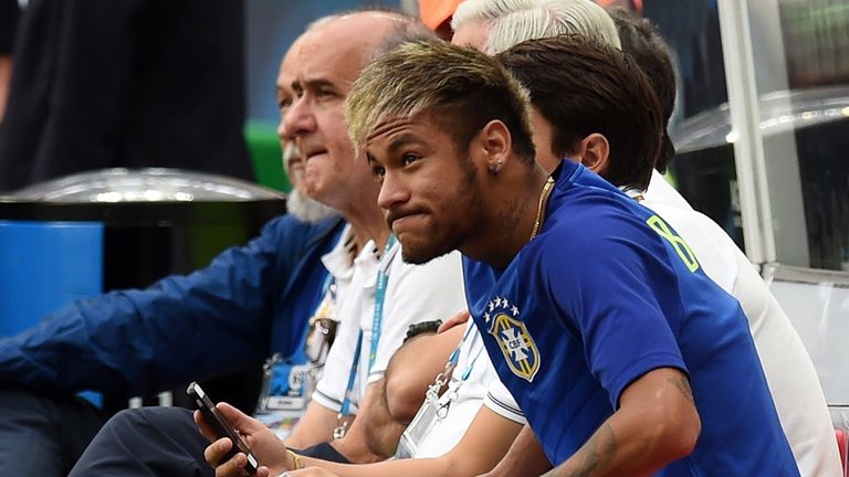Neymar: Brazil forward looks on during the defeat by Holland