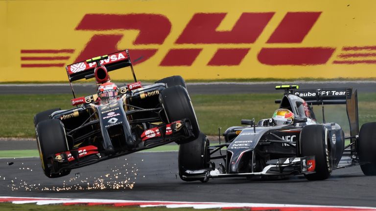 Maldonado collides with Esteban Gutierrez at the British GP