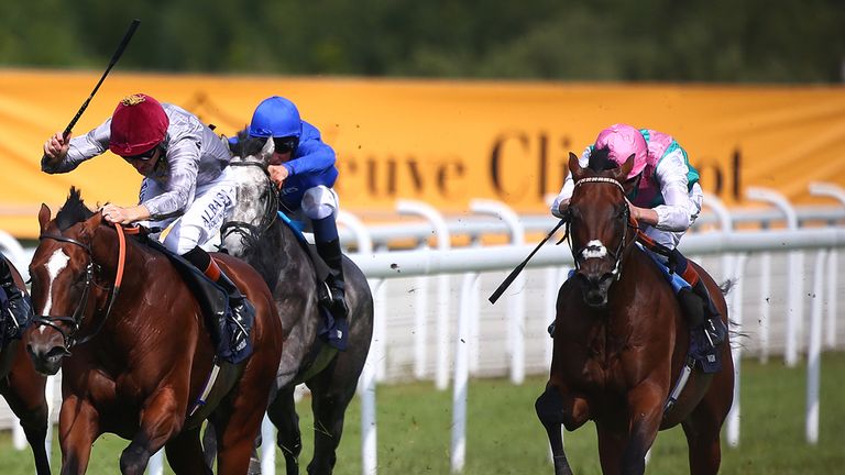 Kingman (far right): Took the Sussex Stakes with a fine burst of speed