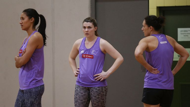 Silver Ferns: Maria Tutaia Ellen Halpenny in training ahead of the start of the Commonwealth Games this week