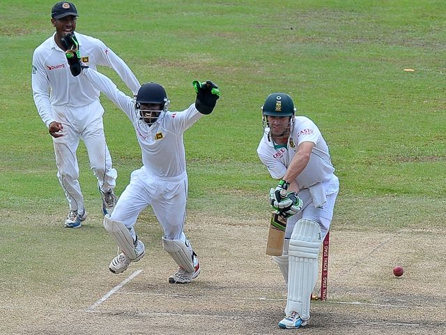 South Africa's AB de Villiers is dismissed in Colombo