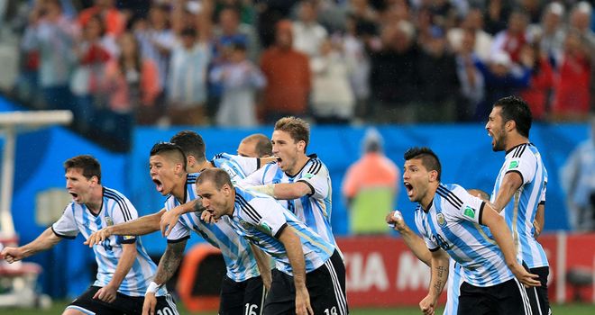 Argentina celebrate their semi-final victory after beating Netherlands on penalties