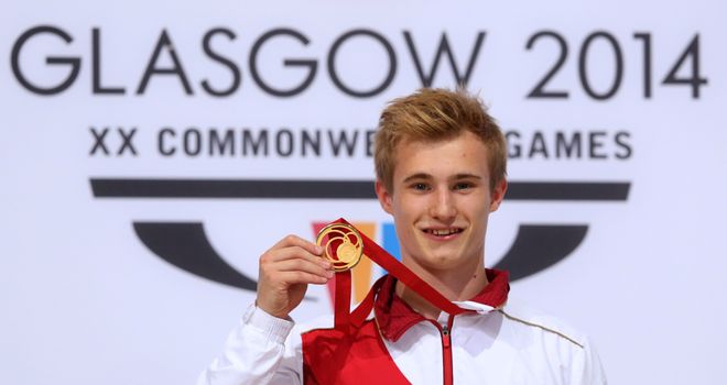 Jack Laugher: Poses with the gold medal after winning the men's 1m springboard title
