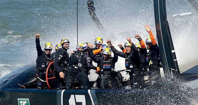 Team Oracle USA celebrate their 2013 America's Cup success