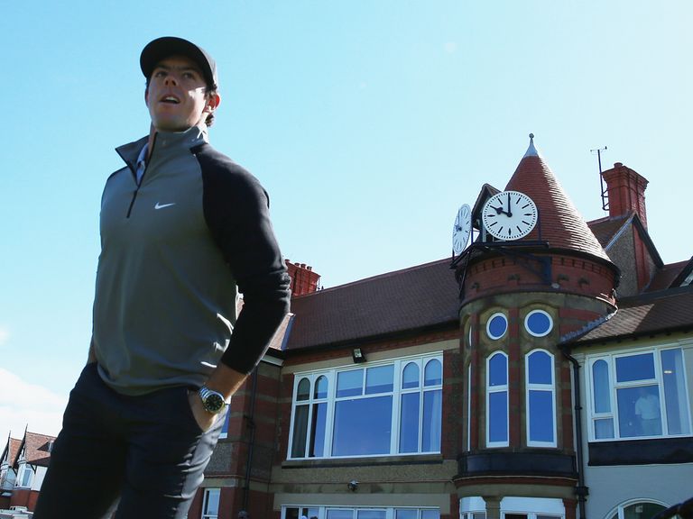 Rory McIlroy outside the clubhouse on Tuesday at Hoylake