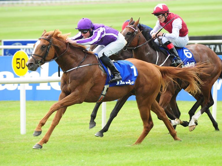 East India, ridden by Seamus Heffernan, wins the opener on Irish Oaks day at the Curragh