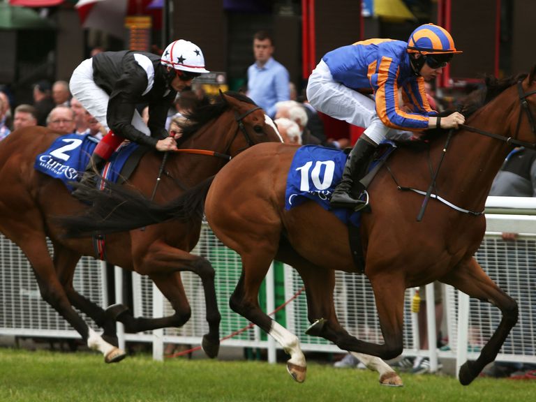 Toogoodtobetrue ridden by Joseph O'Brien (right) wins the Sycamore Lodge Equine Hospital European Breeders Fund Fillies Maiden.