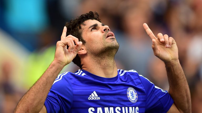 Diego Costa celebrates his goal against Leicester