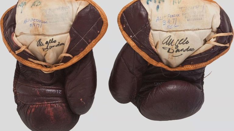 Gloves worn by Ali during the 'Fight of the Century' against Joe Frazier sold at auction in the States