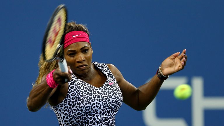 Serena Williams returns a shot to Taylor Townsend during the US Open