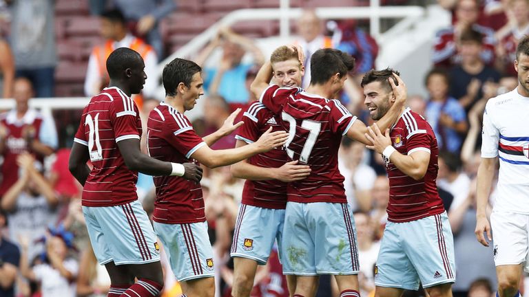 West Ham celebrate Reece Burke's late winner