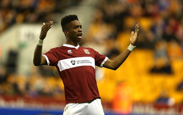 Ivan Toney of Northampton Town celebrates after scoring v Wolves