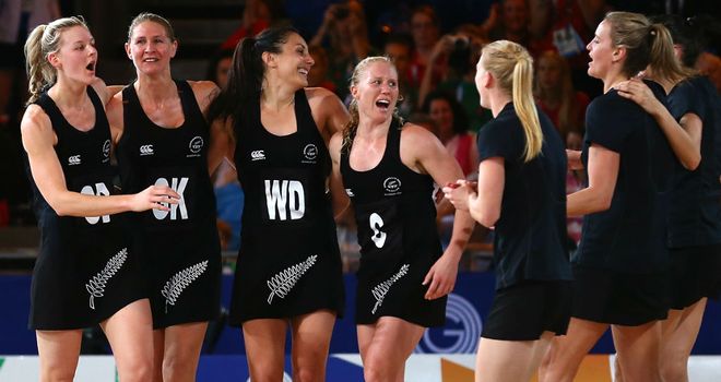 New Zealand celebrate beating England in the netball semi-final at SECC Precinct in Glasgow