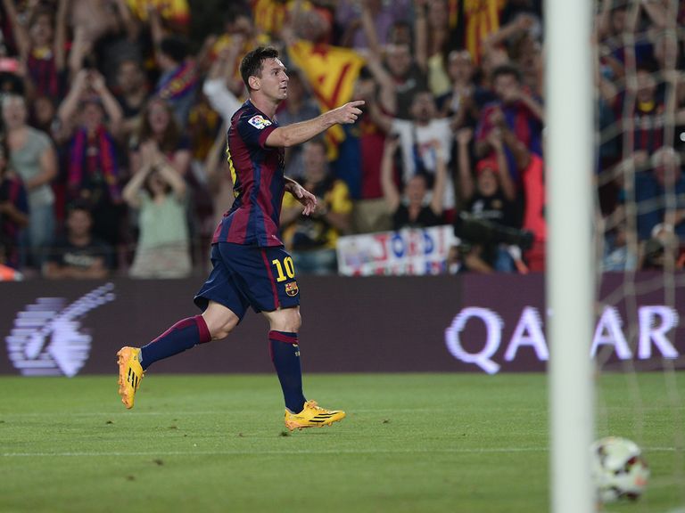 Lionel Messi celebrates his second goal of the night