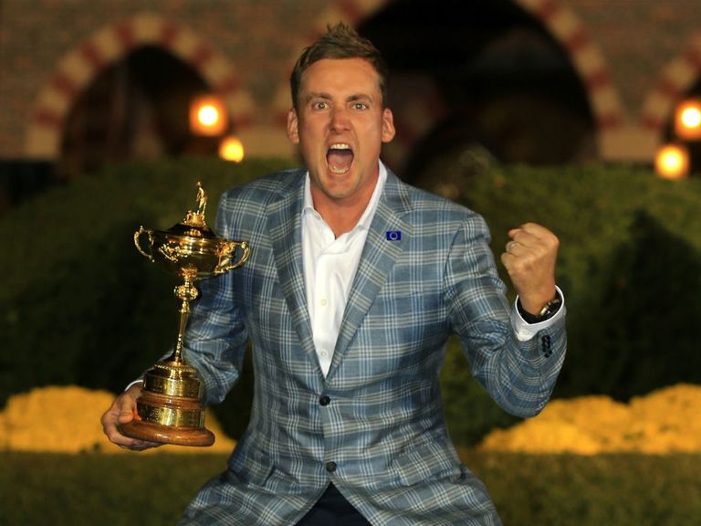 Ian Poulter with the Ryder Cup at Medinah