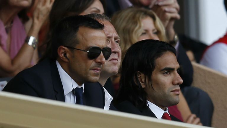 Mendes watches a match alongside Radamel Falcao