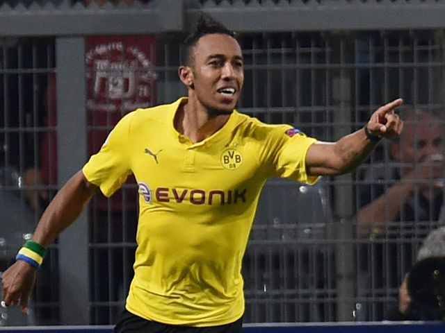 Dortmund's Pierre-Emerick Aubameyang celebrates after making it 2-0