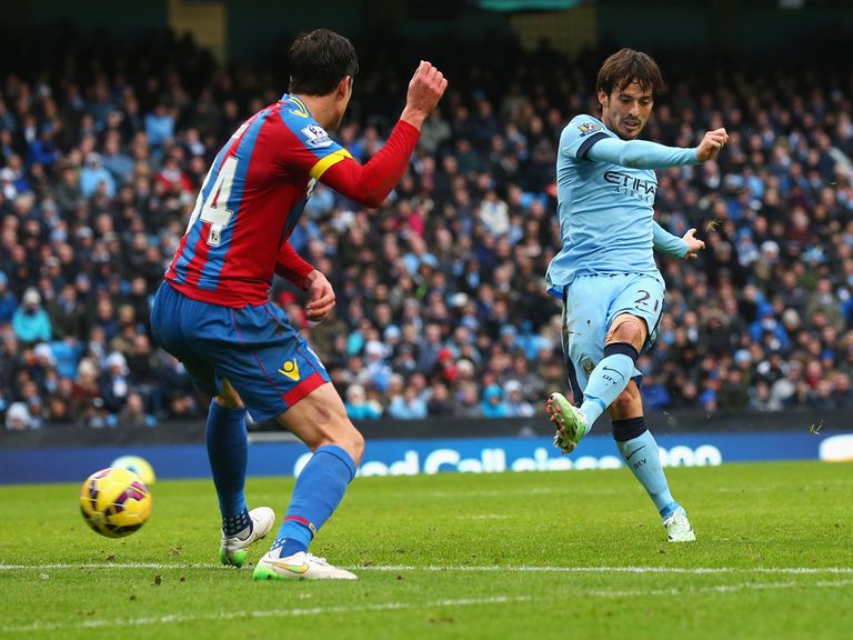 David Silva scores Manchester City's second goal against Palace