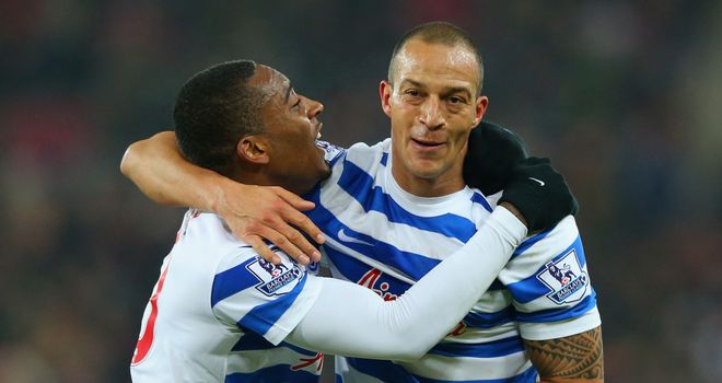 Bobby Zamora celebrates after scoring QPR's second goal.
