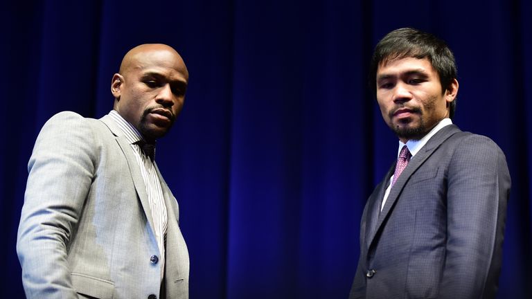 Manny Pacquiao (R) and Floyd Mayweather: Will meet in the ring on May 2
