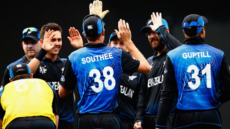 Trent Boult celebrates the wicket of Quinton De Kock