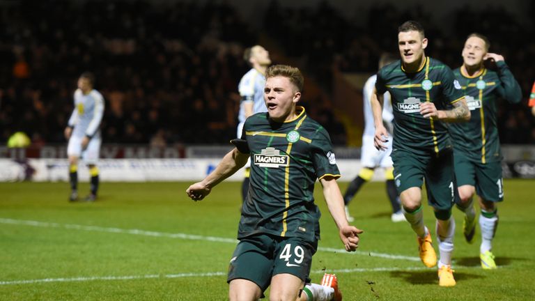 James Forrest celebrates Celtic's opening goal at St Mirren
