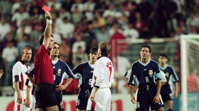Beckham was sent off against Argentina during the 1998 World Cup in France