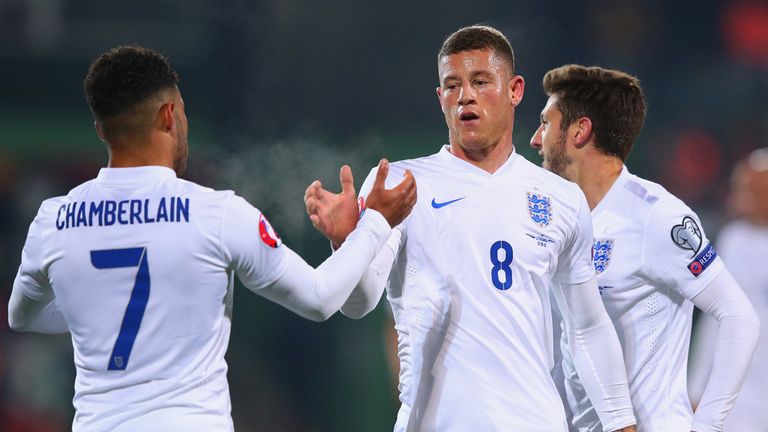 Ross Barkley (middle) celebrates after giving England the lead