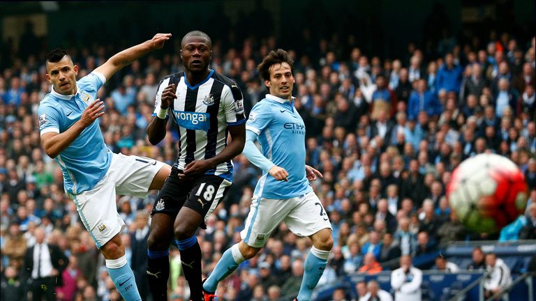 Sergio Aguero (left) scored five goals in 23 minutes either side of half-time for City