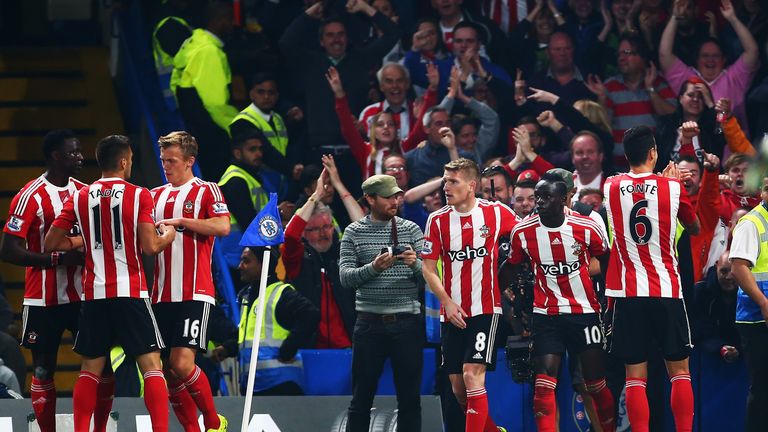 Mane (second right) celebrates putting Southampton into the lead