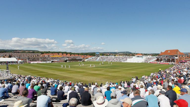 A big crowd enjoys the sunshine at Scarborough during the LV County Championship match between Yorkshire and Durham.