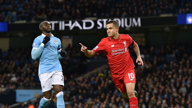 Coutinho scored Liverpool's second in a 4-1 win over Man City