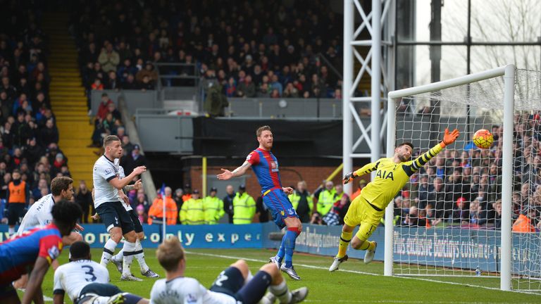 Tottenham's Hugo Lloris (R) fails to stop Jan Vertonghen's (left) own goal