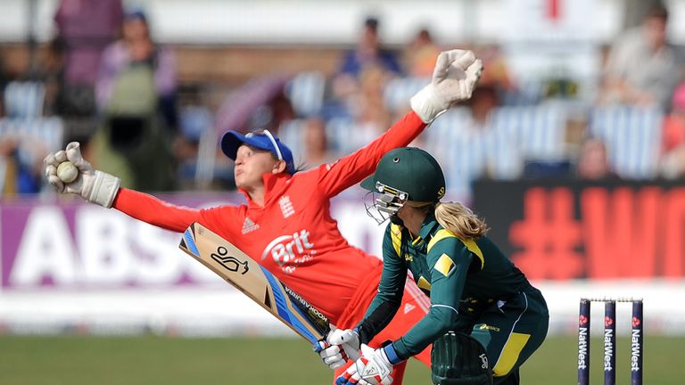 Sarah springs to catch Australia's Jodie Fields in the third Ashes ODI of 2013