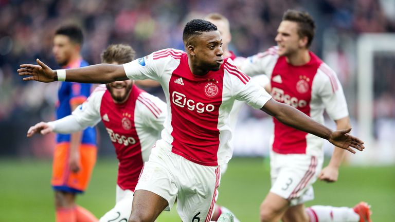 Riechedly Bazoer celebrates scoring for Ajax