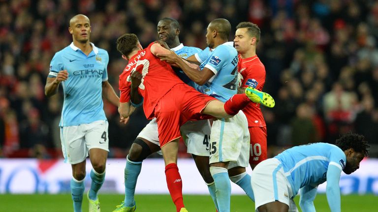 Adam Lallana and Yaya Toure had a confrontation at Wembley