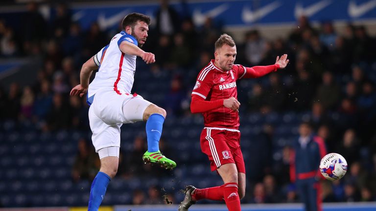 Grant Hanley and Jordan Rhodes in action