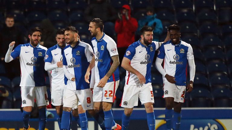 Blackburn Rovers' Hope Akpan celebrates scoring Blackburn's opener