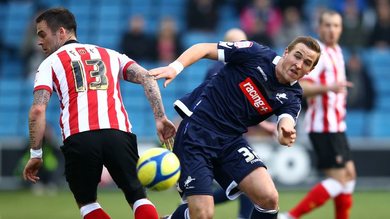 Kane in action for Millwall in an FA Cup tie against Southampton in 2012