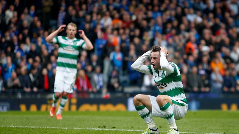 Celtic's Patrick Roberts reacts after missing an open goal