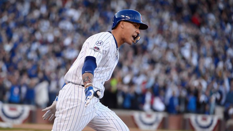 Javier Baez #9 in action for the Chicago Cubs