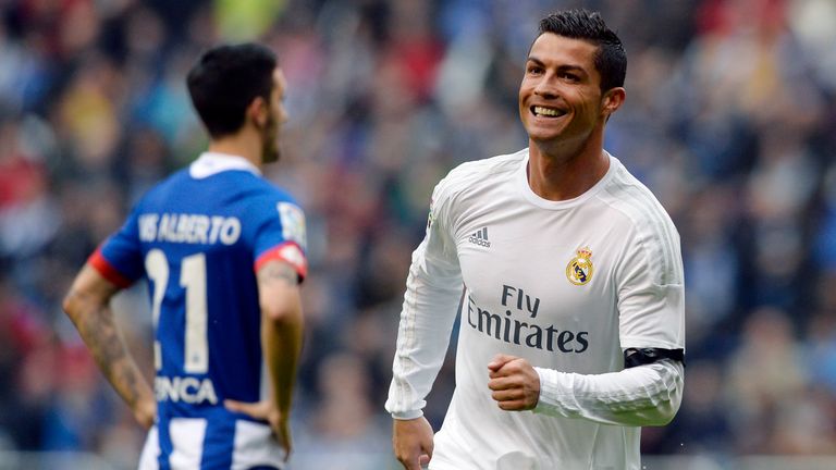 Ronaldo celebrates after scoring the opening goal of the game against Deportivo