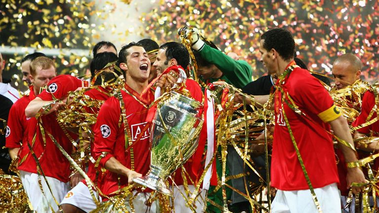 Ronaldo won the Champions League with United in 2008, as well as three Premier League titles