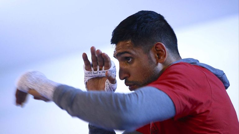Amir Khan in training ahead of his WBC Middleweight Title challenge against Saul 'Canelo' Alvarez